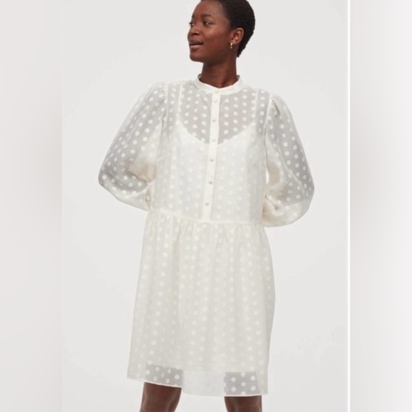 H&M White Cream Puff Sleeve Sundress Size Medium - Picture 1 of 8
